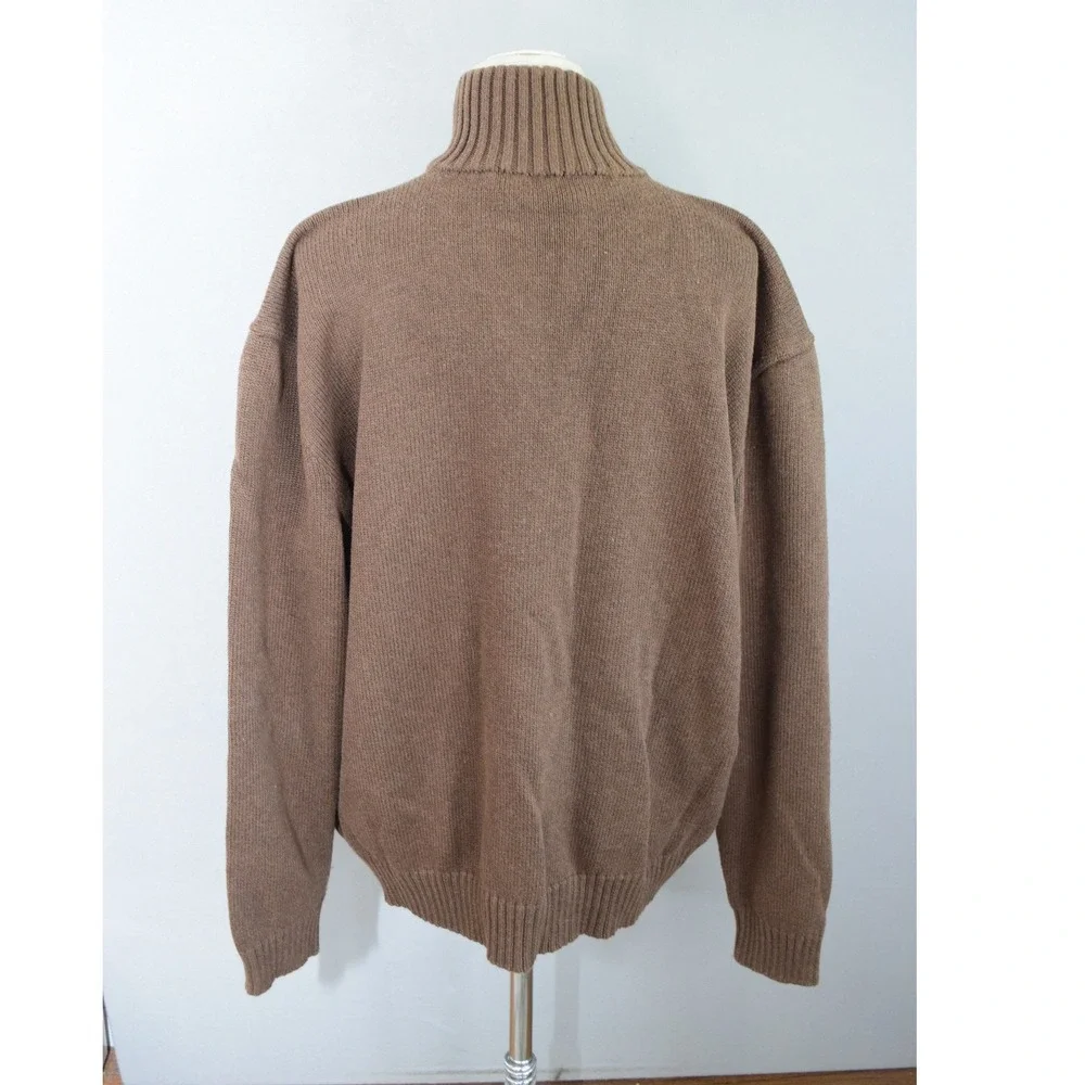 Polo Ralph Lauren Full Zip Sweater XXL Brown Cotton Mock Neck Mens Pony Logo